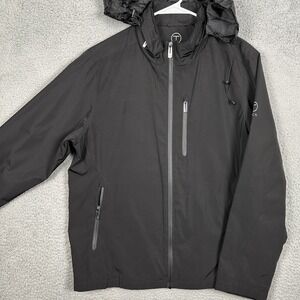 Tech Tumi Mens Large Jacket Lightweight Black Wind Packable Full Zip Hoodie EUC